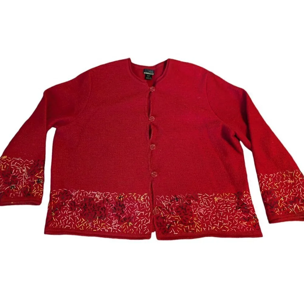 Vintage Sigrid Olson Sweater‎ Embroidered Shetland Wool Cardigan Boho Lagenlook